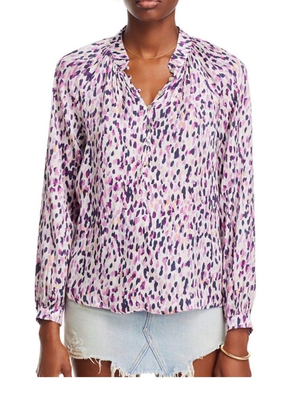 Bella Dahl Pink and Purple Abstract Print V-Neck Blouse